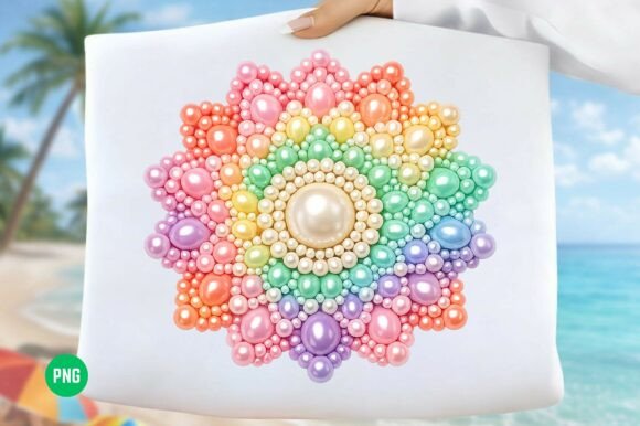 Beaded Flower PNG Pastel Rainbow Design: A Designer's Delight