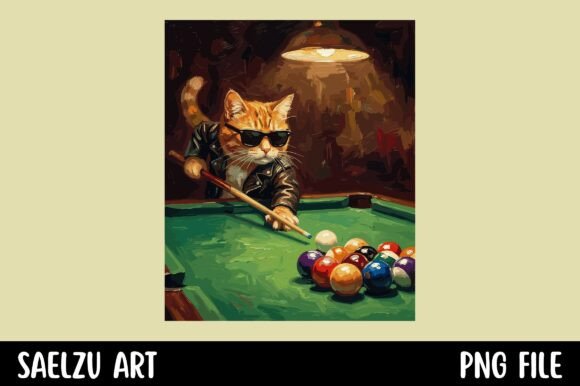 Cool Cat Playing Billiards Design: A Stroke of Retro Genius